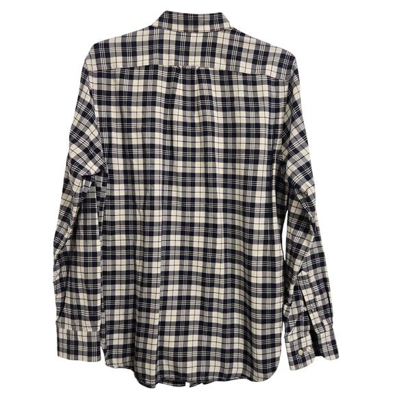 L.L. Bean Men’s Medium Tall Navy White Plaid Flannel Button Down Shirt - Picture 3 of 7
